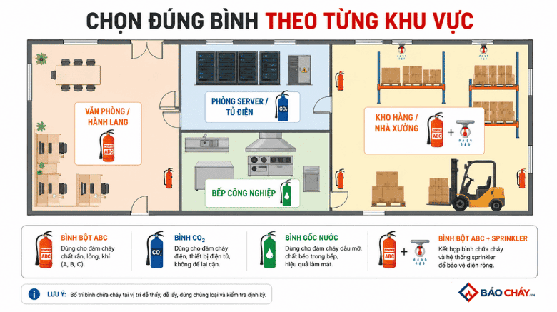 Chọn đúng bình chữa cháy cho từng khu vực