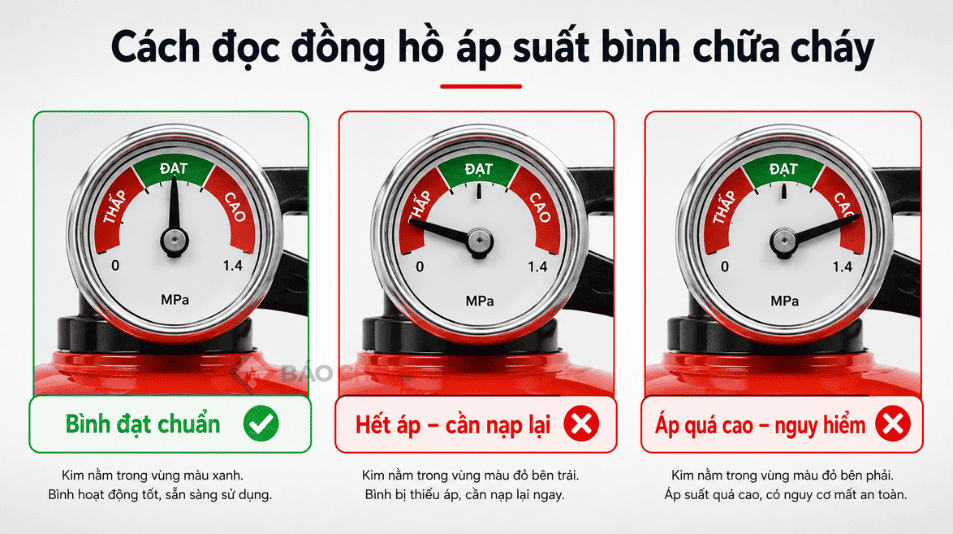 Đọc đồng hồ áp suất bình chữa cháy
