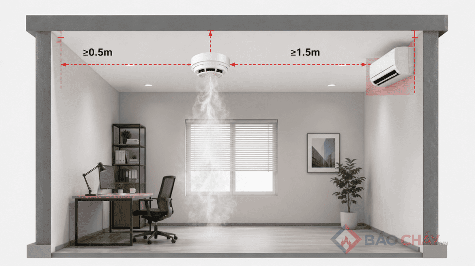 Vị trí lắp đặt đầu báo khói đúng chuẩn