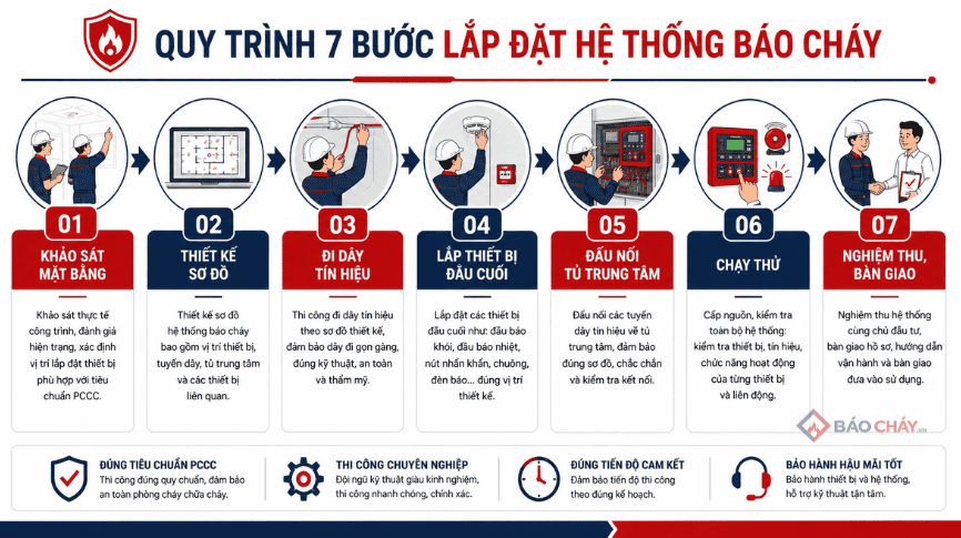 Các bước trong quy trình lắp đặt hệ thống báo cháy