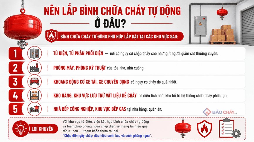 Nên lắp bình chữa cháy tự động ở đâu