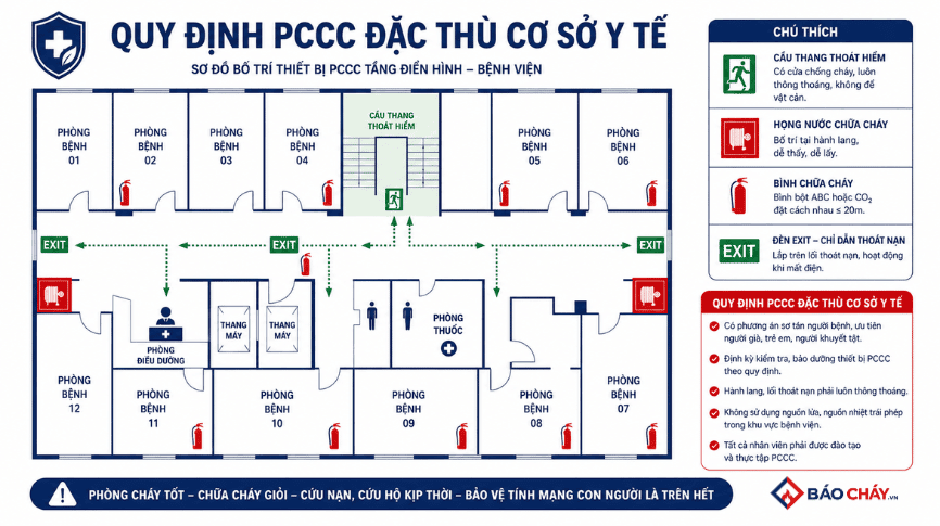 Sơ đồ bố trí thiết bị pccc bệnh viện phòng khám