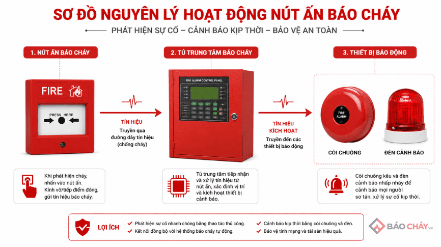 Sơ đồ nguyên lý hoạt động của nút nhấn báo cháy