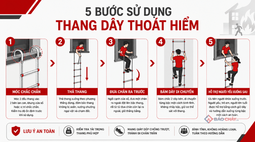 Thang dây thoát hiểm Cấu tạo, tải trọng và cách sử dụng
