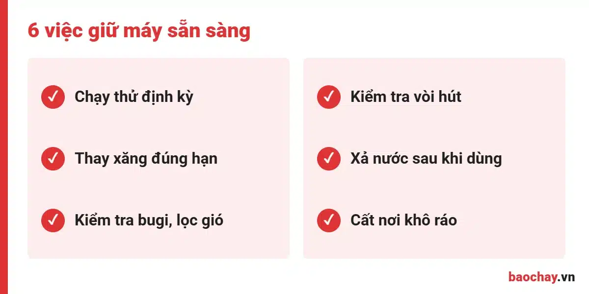 Checklist bảo quản máy bơm chữa cháy chạy xăng